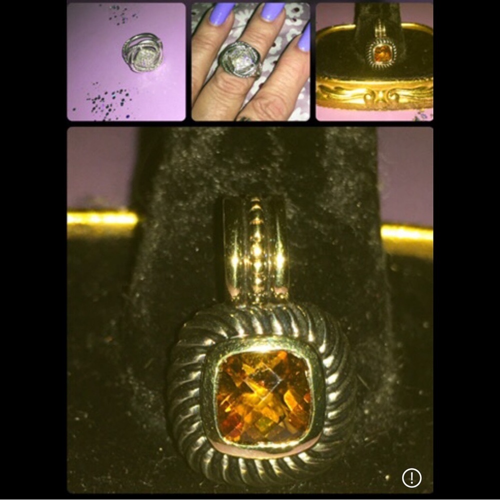 David Yurman Gold and Silver Albion Pendant with Citrine Stone Authentic